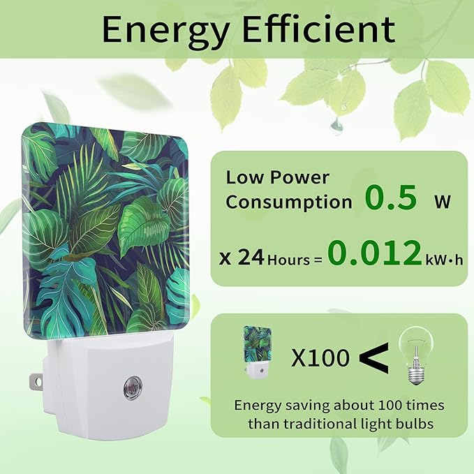 Green Palm Leaf Night Light, Tropical Plants Night Light Plug into Wall - Image 3