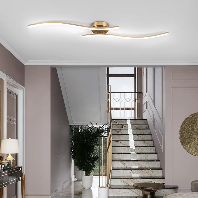 28W Gold Linear Ceiling Light Gold Modern LED Ceiling Light Fixture 6000K - Image 2