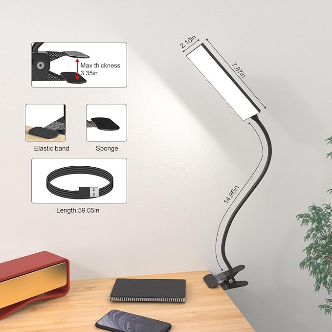 RAOYI LED Desk Lamp, 5W USB Clip on Light Eye-Caring Reading Clamp Table Lamp - Image 5