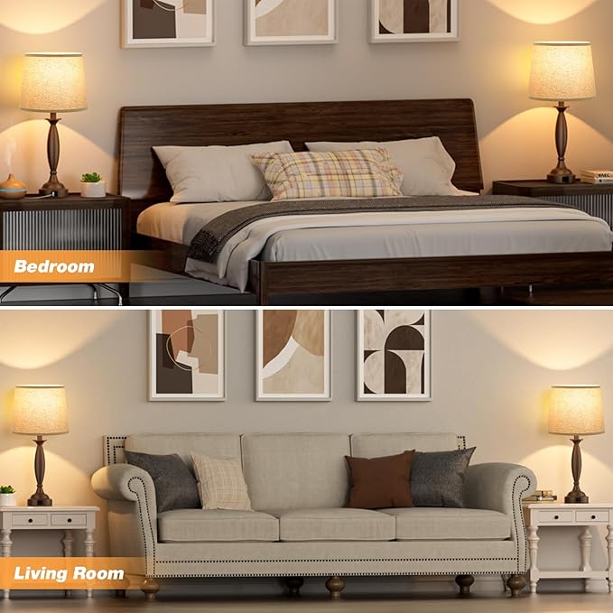 Seealle Beige Brown Lamps for Bedrooms Set of 2 - Image 5
