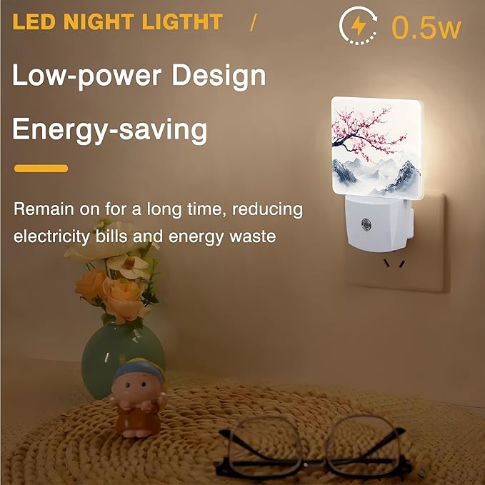 Cherry Blossom Tree Night Light, Japanese Mountains Plug-in Nightlight - Image 5