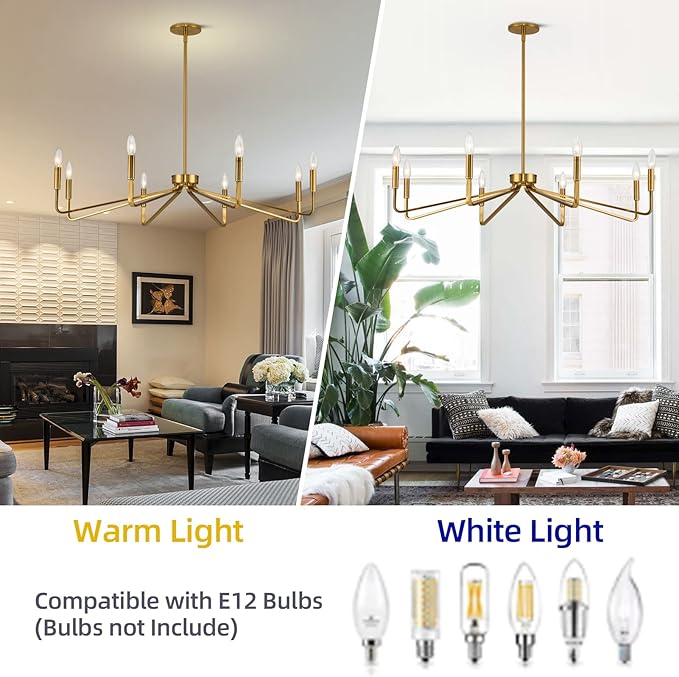 38" Gold Chandeliers for Dining Room, 8-Light Modern Farmhouse Chandelier Light - Image 7