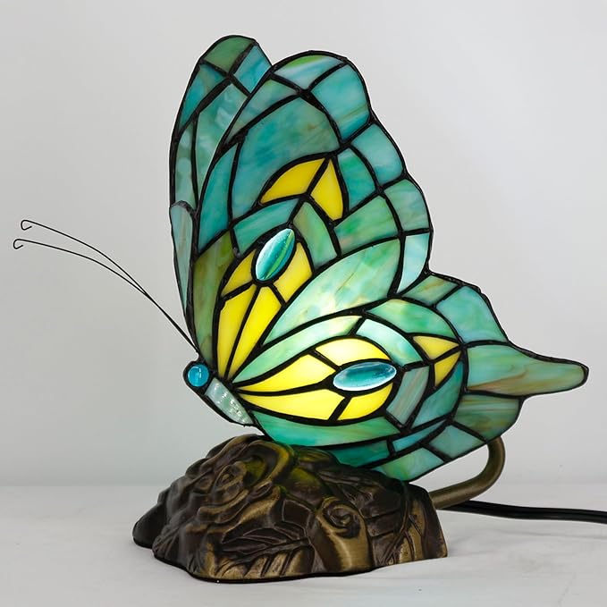 Small Tiffany Table lamp Stained Glass Butterfly Desk Lamp 7X5X9.8 Inch Accent - Image 4