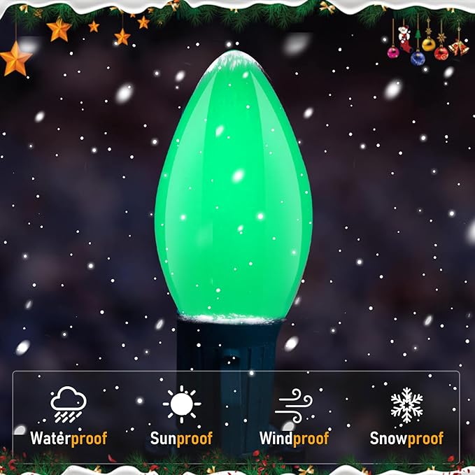 25PK C7 Green Light Bulbs Christmas Decorations Replacement Bulbs, C7 Ceramic - Image 3