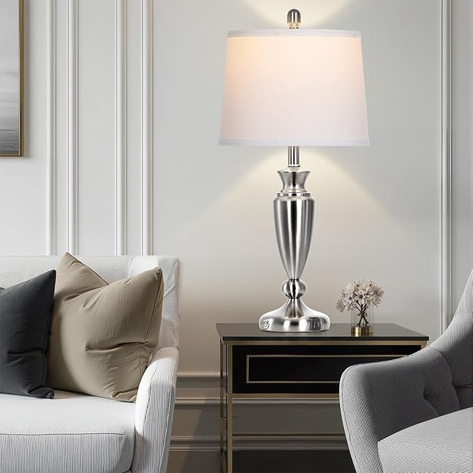 27" Silver Table Lamps for Living Room Single, 3 Way Touch Control Bedside Lamps - Image 5