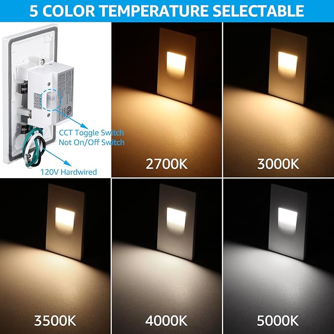 LEONLITE 5CCT 120V LED Step Lights, 3.5W 150LM 5%-100% Dimmable Indoor Outdoor - Image 2