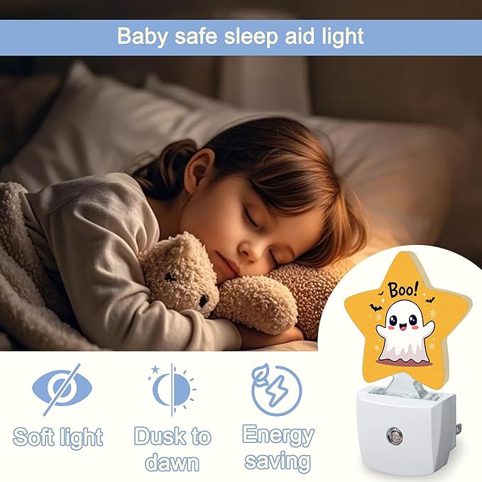 Cute Ghost Nightlight, Halloween Bat Star Night Lights Plug into Wall - Image 6
