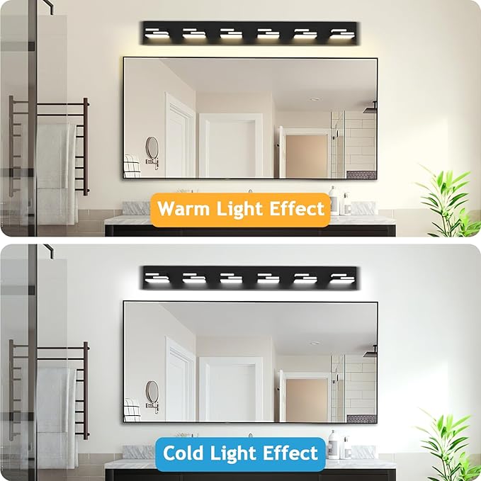 LED Modern Bathroom Vanity Light Fixtures 6-Light 5CCT Dimmable Matte Black - Image 6
