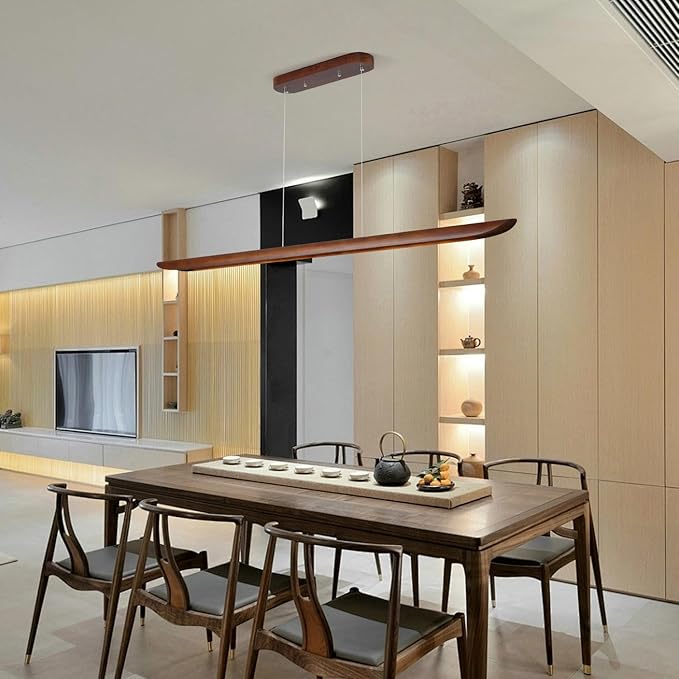 55" Wood Linear Pendant Light, Dimmable Kitchen Island Lighting - Image 4