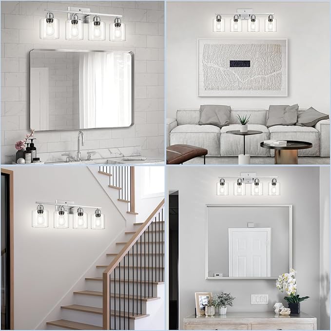 Modern Brushed Nickel 4 Light Bathroom Light Fixtures, 24 inch Vanity Lights - Image 7