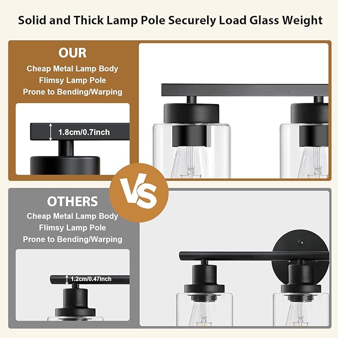 IZORRO Black Bathroom Vanity Light, 3-Light Vanity Lighting fixtures Over Mirror - Image 7