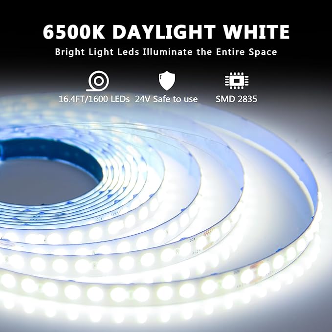 dalattin White COB LED Strip Lights, 16.4ft Dimmable Super Bright 24V Led Tape - Image 2