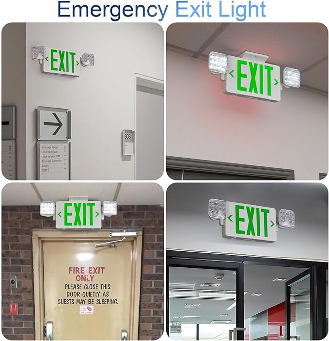 CM MZY Green Exit Sign with Emergency Light, Two Adjustable Square Head - Image 4