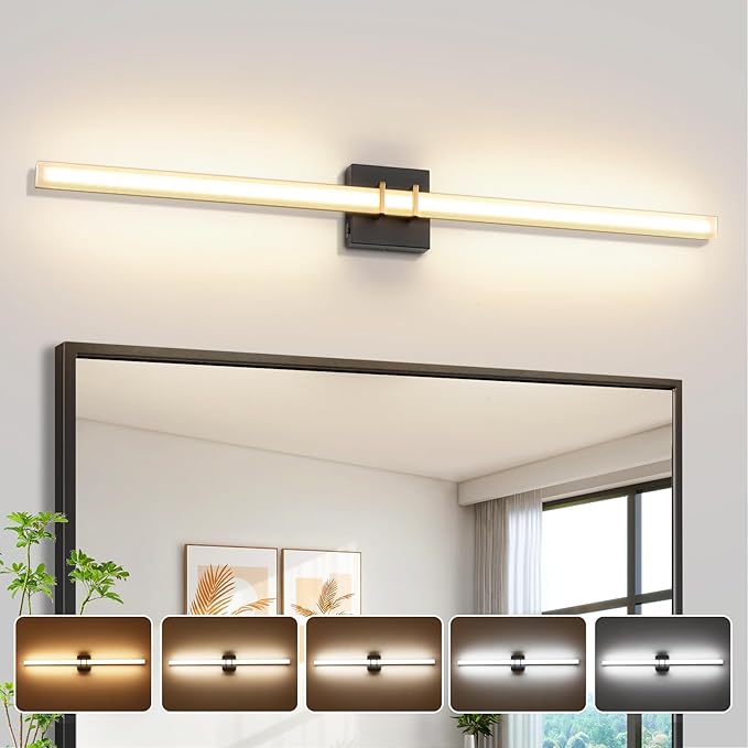 Modern Black and Brass Vanity Light Bar 40 Inch, 30W 5CCT Dimmable Bathroom by BRKNIT