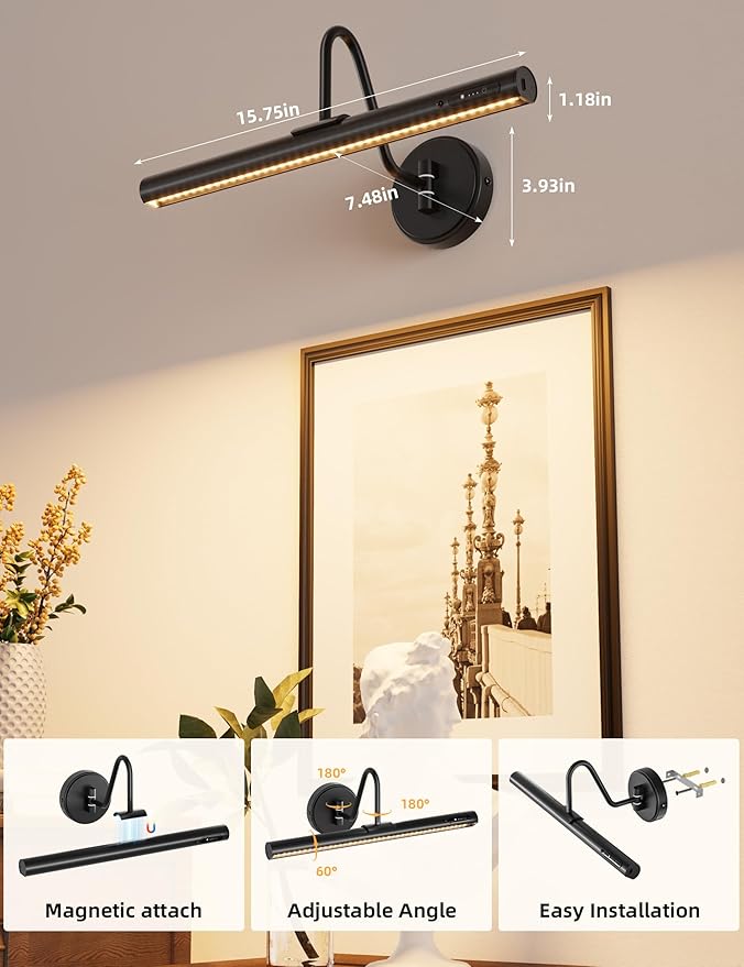 VOLISUN Picture Lights for Wall, 15.7'' Rechargeable Picture Light Battery - Image 5