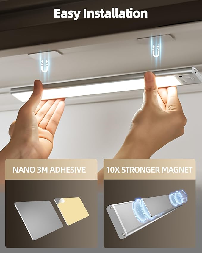 2Pack 12inch Under Cabinet Lighting, Rechargeable Motion Sensor Light Wireless - Image 9
