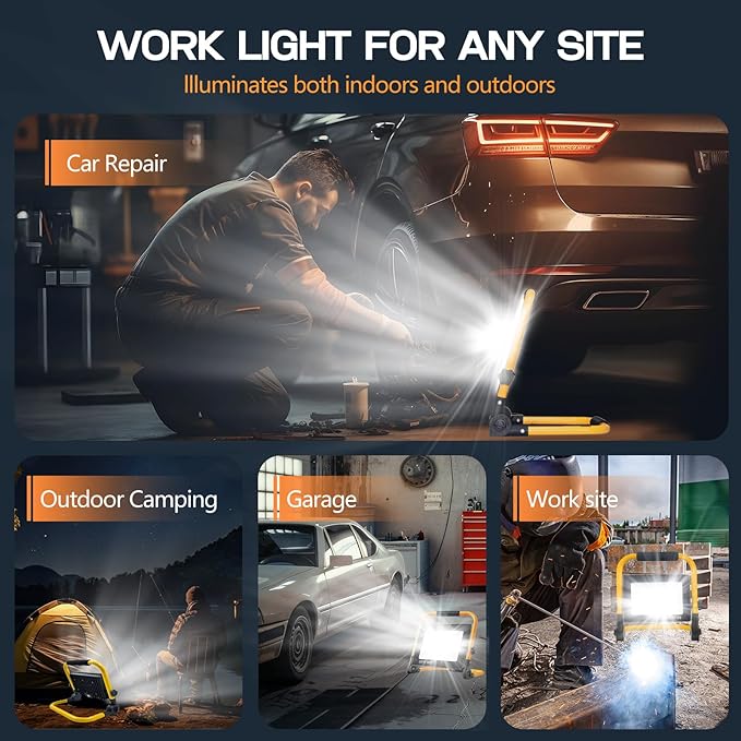 Work Lights with Stand, 1 Head LED Work Light, with Adjustable and Foldable - Image 3