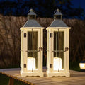 Bdor 2 Pack 26in Farmhouse White Waterproof Wood Metal Decorative Lanterns by Bdor
