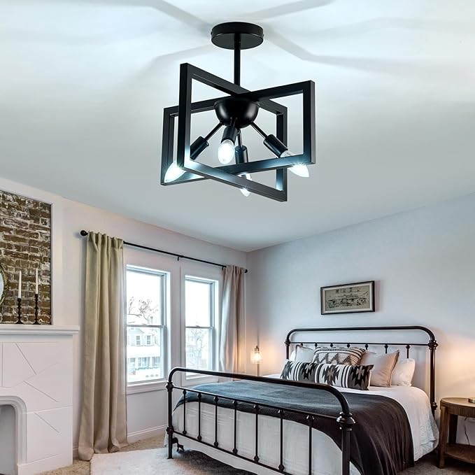 ZGLAOJT 4-Lights Ceiling Light Fixture Modern Black Semi Flush Mount Ceiling - Image 6