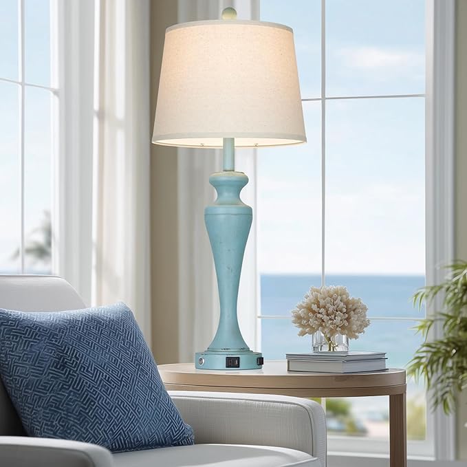 30" Blue Table Lamps Set of 2, Touch Control Coastal Living Room Lamp - Image 2