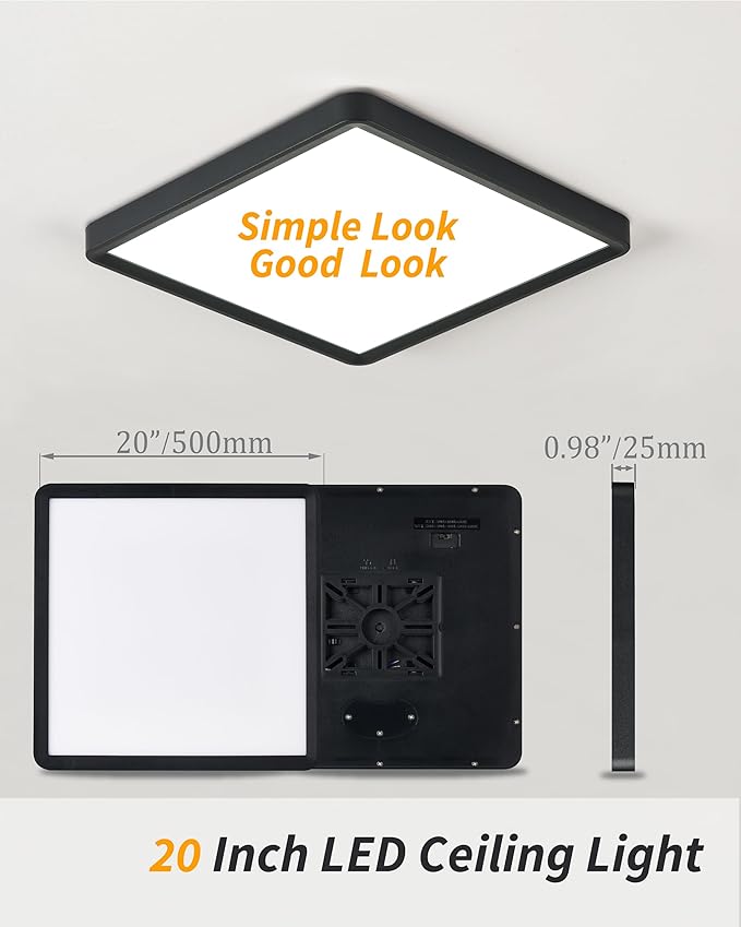 Square Led Flush Mount Ceiling Light, 20 Inch 40w 4520lm led Light 3000k - Image 6