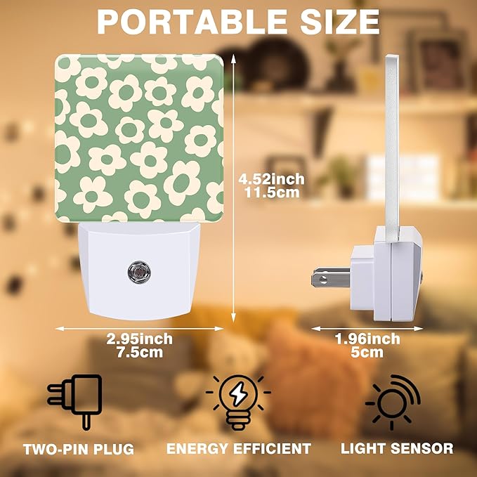 Night Light Green Groovy Flower Night Lights Plug into Wall Smart Dusk to Dawn - Image 2