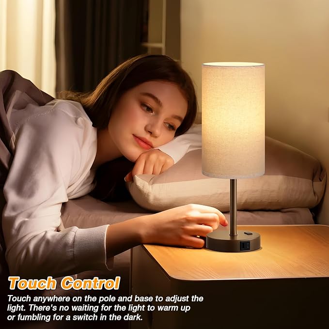 Touch Bedside Table Lamp with USB - Image 4