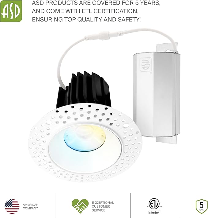 ASD Trimless 3 Inch LED Recessed Light, 15W 120V Triac Round Commercial - Image 9