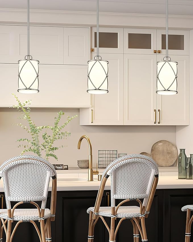 Brushed Nickel Pendant Lights Kitchen Island 3 Pack, Milk Glass Kitchen Pendant - Image 7