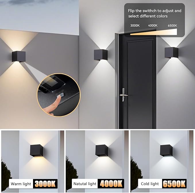 4 Pack LED Outdoor Wall Sconces Exterior/Interior, Modern Black Square Aluminum - Image 2
