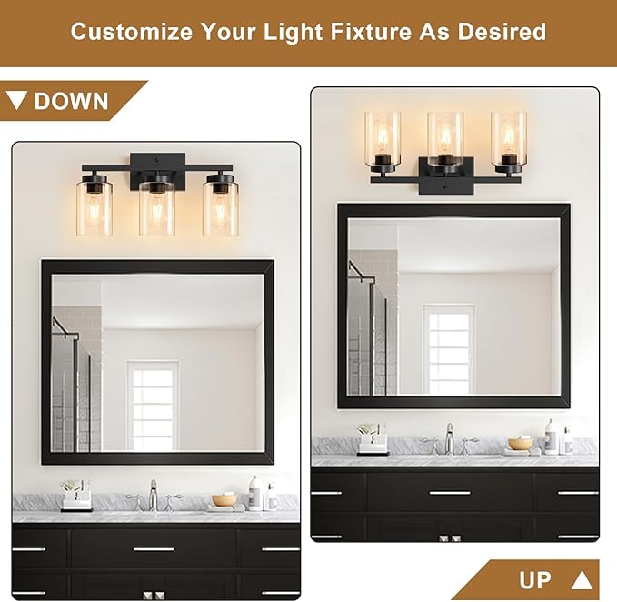 IZORRO Black Bathroom Vanity Light, 3-Light Vanity Lighting fixtures Over Mirror - Image 2