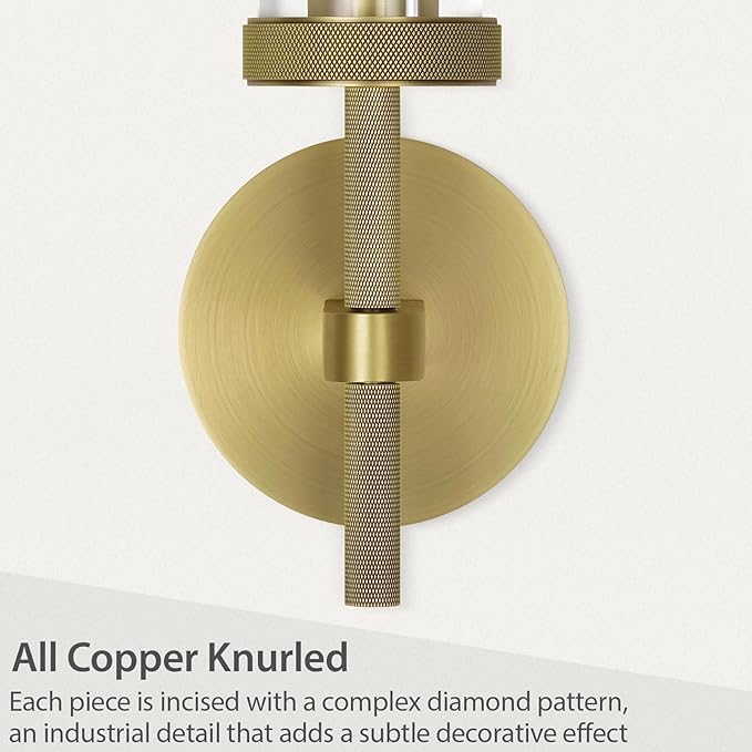 Knurled Brass Wall Sconces Indoors, Glass Tube Sconces Wall Lighting 14" - Image 2