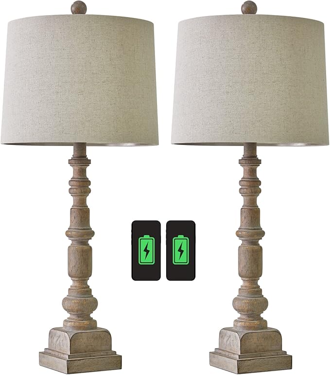 Oneach 27.75" Vintage Farmhouse USB Table Lamps Set of 2 - Image 8