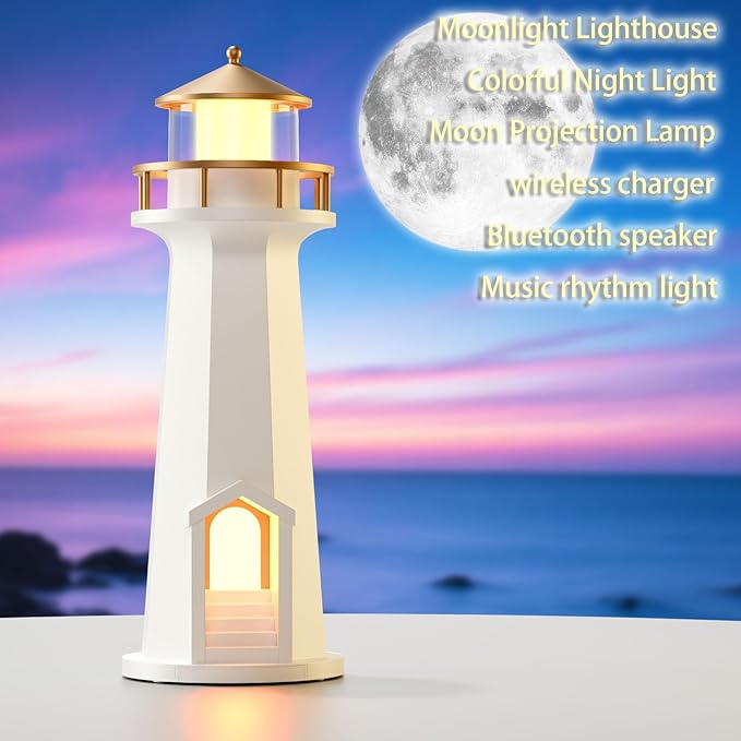 Light House Night Light with Speaker, Moon Projection Lamp, Wireless Phone - Image 2
