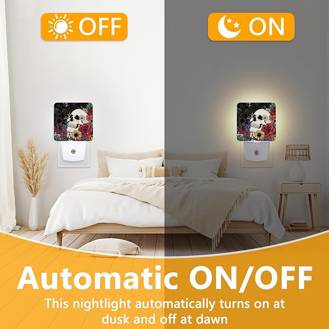 Halloween Skull Night Light, Plug-into Skeleton Flower Floral Nightlight White - Image 6