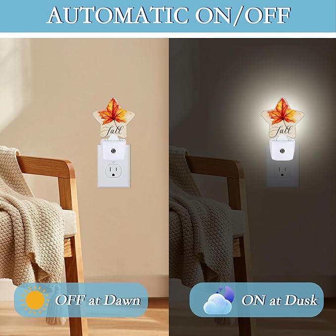 Fall Night Light, Autumn Maple Leaf Plug-in Dusk to Dawn Smart Sensor Nightlight - Image 5