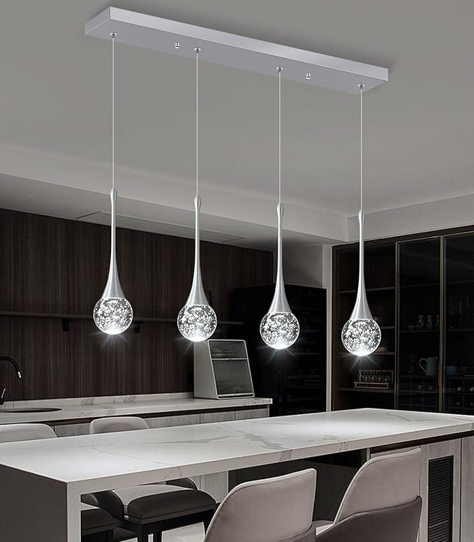 4-Lights Modern Pendant Lights for Kitchen Island LED Dimmable Crystal Glam - Image 7