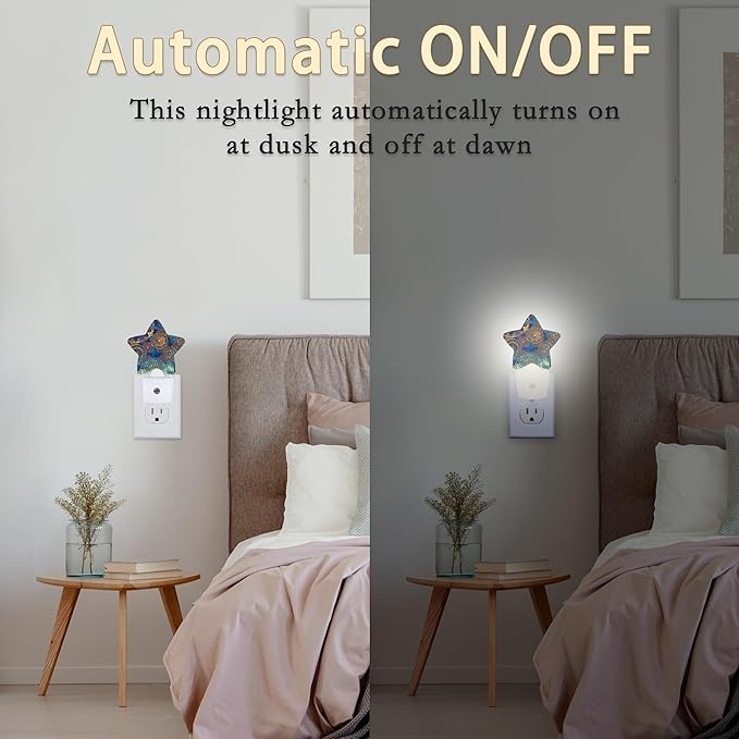 Blue Paisley Boho Flower Night Light, Dusk to Dawn Smart Sensor Nightlight - Image 4