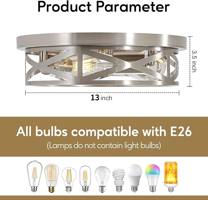 Brushed Nickel Cage Ceiling Light Fixtures, 13 Inch Indoor Close to Ceiling - Image 4