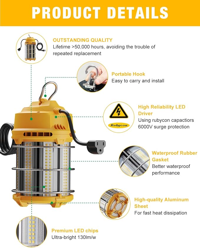 LED Temporary Work Light 100W 5000K 13, JC-LGL Outdoor Construction Lights Job - Image 3