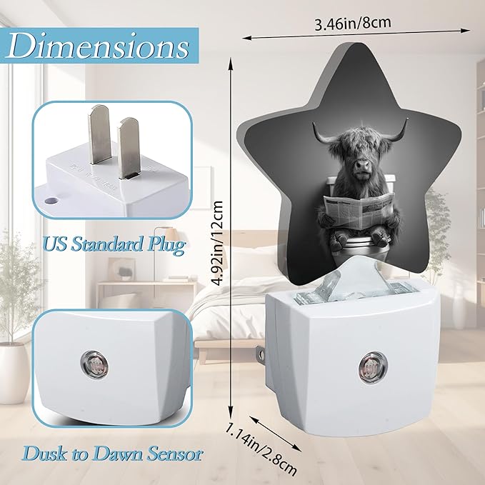 Funny Dark Highland Cow Night Light, Plug-in Wall Led Night Lights Decor - Image 2