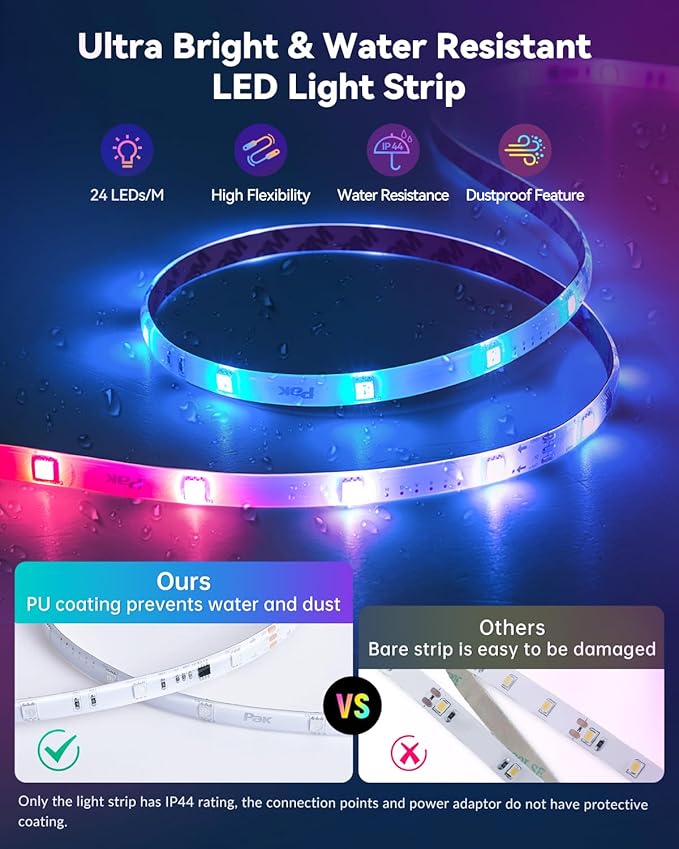 Pak RGB+IC LED Strip Lights for Bedroom & TV, 16.4ft Smart Lights - Image 4