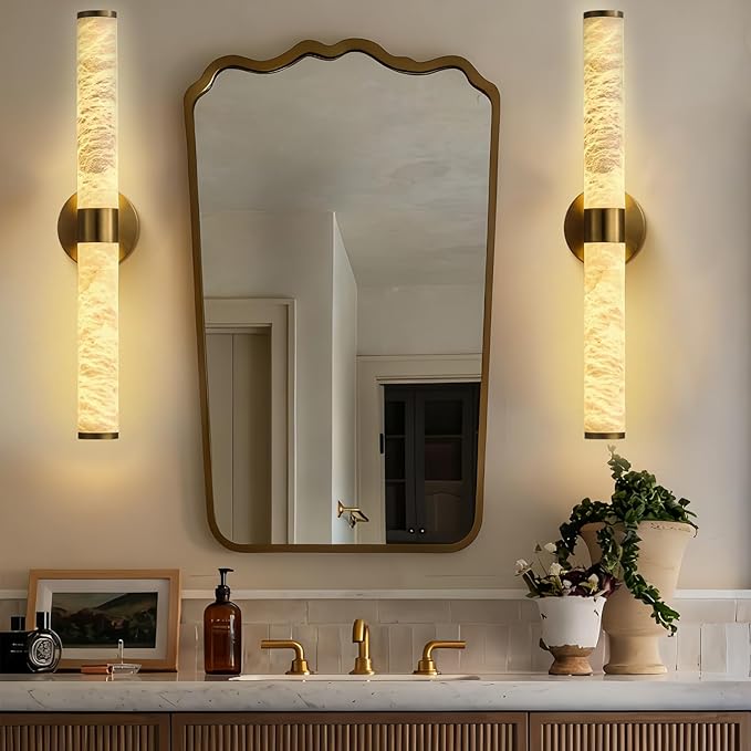 Alabaster Wall Sconce, 20.6" Gold Wall Sconce, Brass Alabaster Single Sconces - Image 7