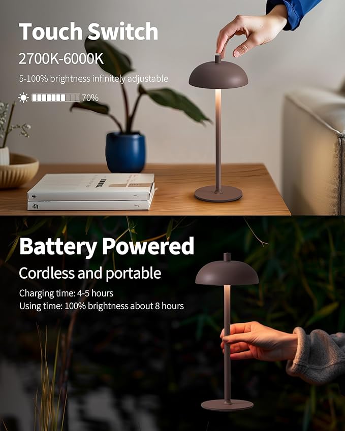 Cordless LED 12" Small Table Lamps Set of 2, Modern Portable Desk Lamp - Image 4