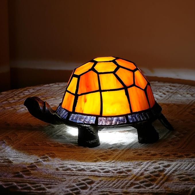 Orange Turtle Lamp Tiffany Bedside Table Lamp Retro Decor Art Nightstand Light - Image 2