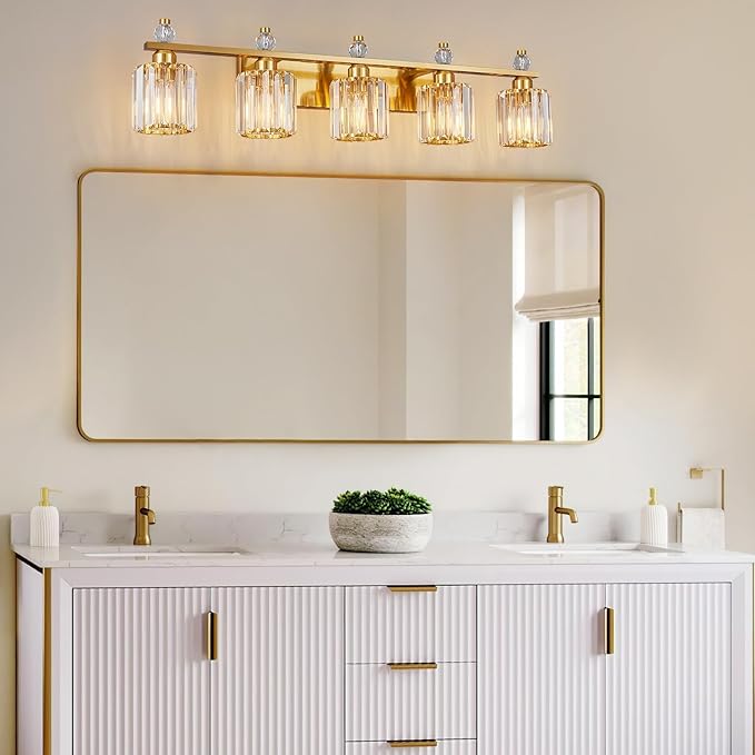 Bathroom Vanity Lights 5-Light Gold Modern Crystal Vanity Light Fixtures Over - Image 6