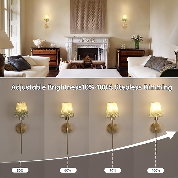 Battery Operated Wall Sconces Set of 2, Flower Pattern Shade 5000 mAh - Image 5