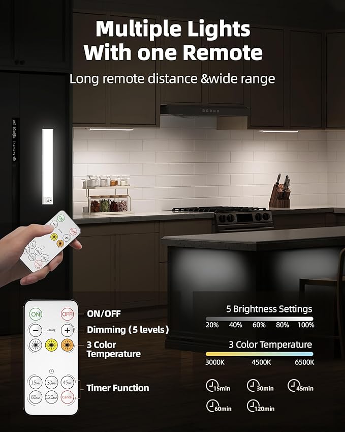 4Pack 12inch Under Cabinet Lighting, Rechargeable Motion Sensor Light Wireless - Image 3