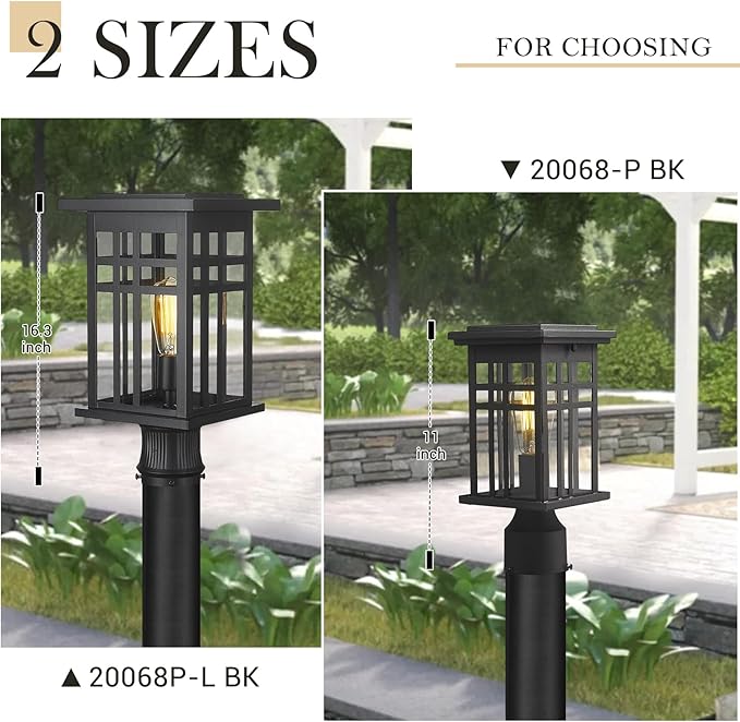 zeyu Modern Outdoor Post Light Fixture, 16 Inch Exterior Pole Light, Die-Cast - Image 3