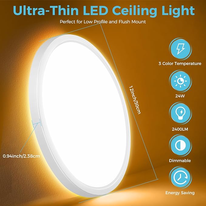 libtit 12 Inch White LED Ceiling Light - Image 5